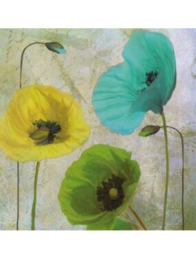 Set of 40 Spring Floral Cocktail Napkins w Colorful Poppies